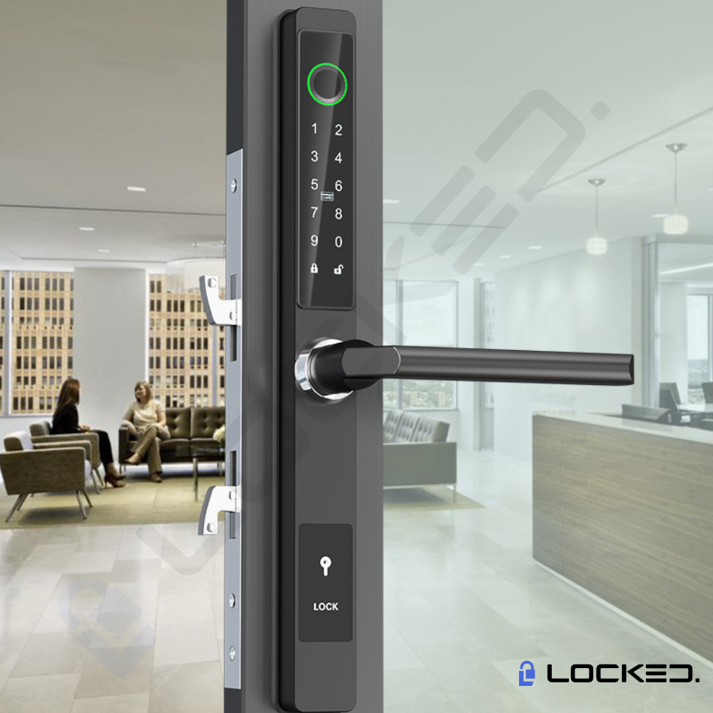 Yala Smart, Locked S01, UltraSlim, Black, Aluminiu, Access Amprenta, Cod, Card, Aplicatie, pentru usi PVC