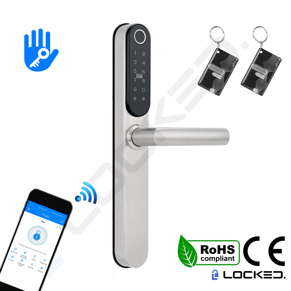 Yala Smart, Locked T01, Inox, Access Amprenta, Cod, Card, Aplicatie, pentru usi PVC, MDF, Lemn