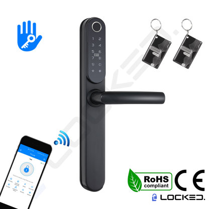 Yala Smart, Locked T01 Black, Inox, Access Amprenta, Cod, Card, Aplicatie, pentru usi PVC, MDF, Lemn