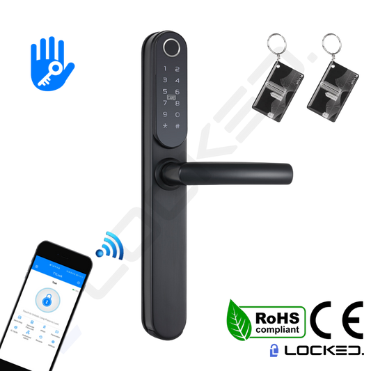 Yala Smart, Locked T01 Black, Inox, Access Amprenta, Cod, Card, Aplicatie, pentru usi PVC, MDF, Lemn