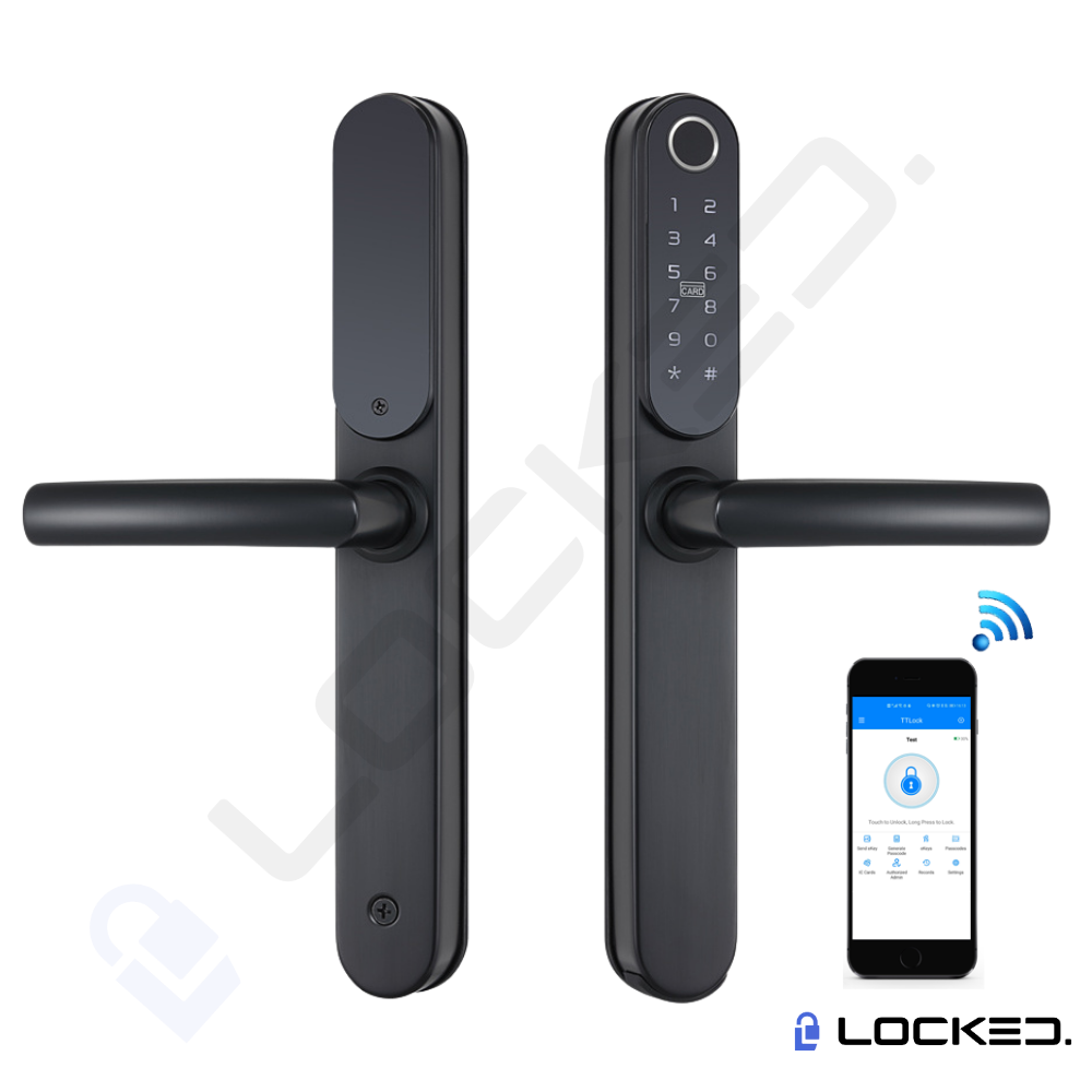 Yala Smart, Locked T01 Black, Inox, Access Amprenta, Cod, Card, Aplicatie, pentru usi PVC, MDF, Lemn