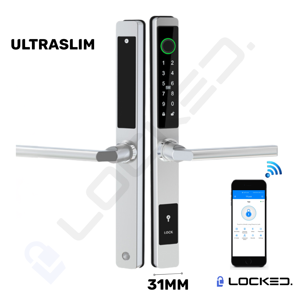 Yala Smart, Locked S01, UltraSlim, Aluminiu, Access Amprenta, Cod, Card, Aplicatie, pentru usi PVC
