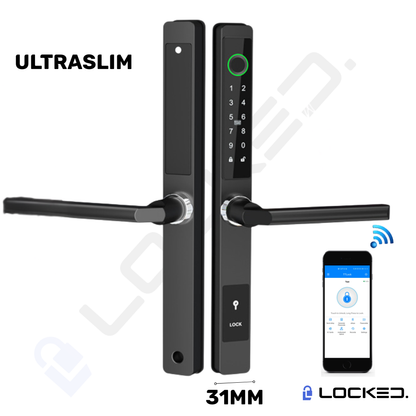 Yala Smart, Locked S01, UltraSlim, Black, Aluminiu, Access Amprenta, Cod, Card, Aplicatie, pentru usi PVC