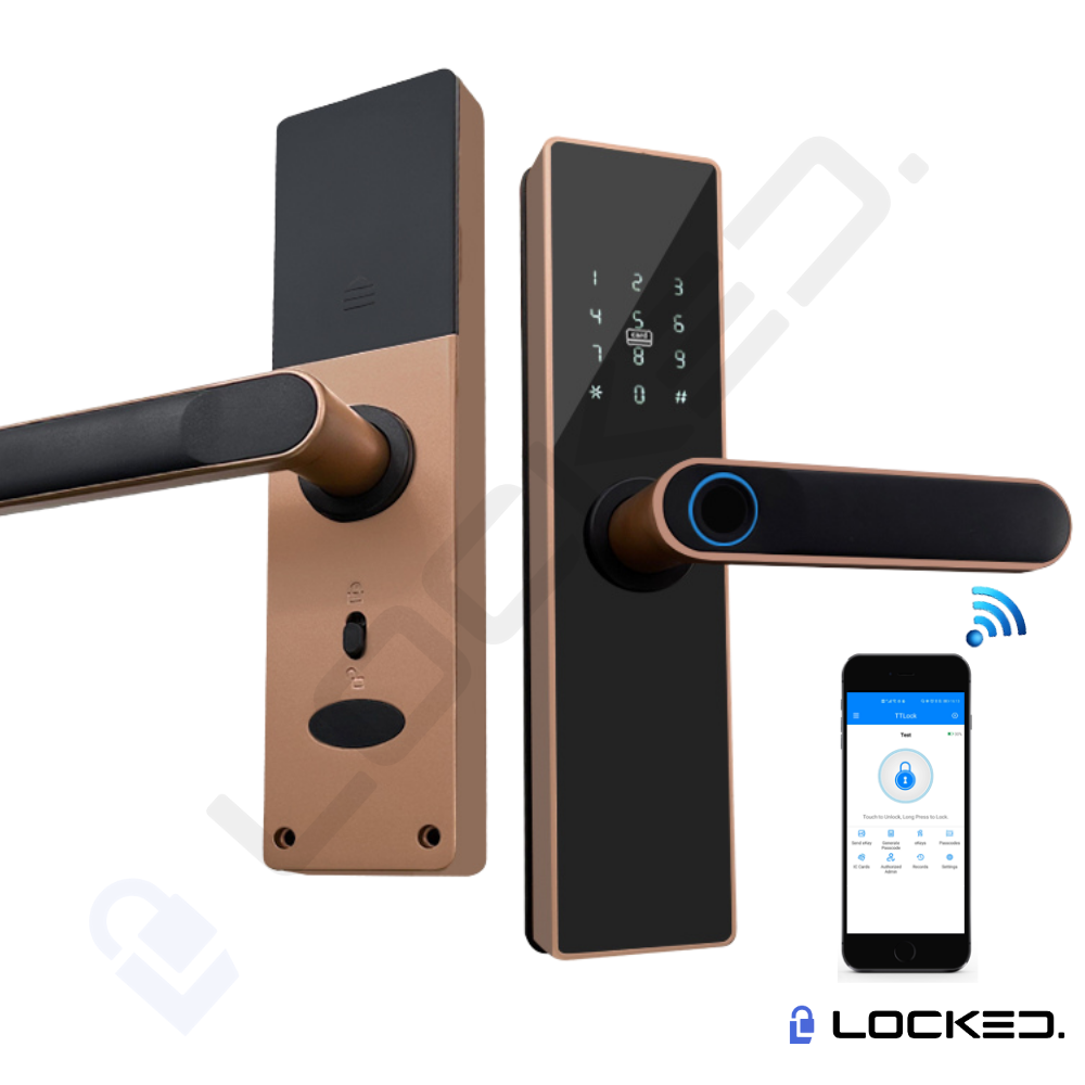 Yala Smart, Locked N01, Copper, Aluminiu, Access Amprenta, Cod, Card, Aplicatie, pentru usi MDF, Metalice