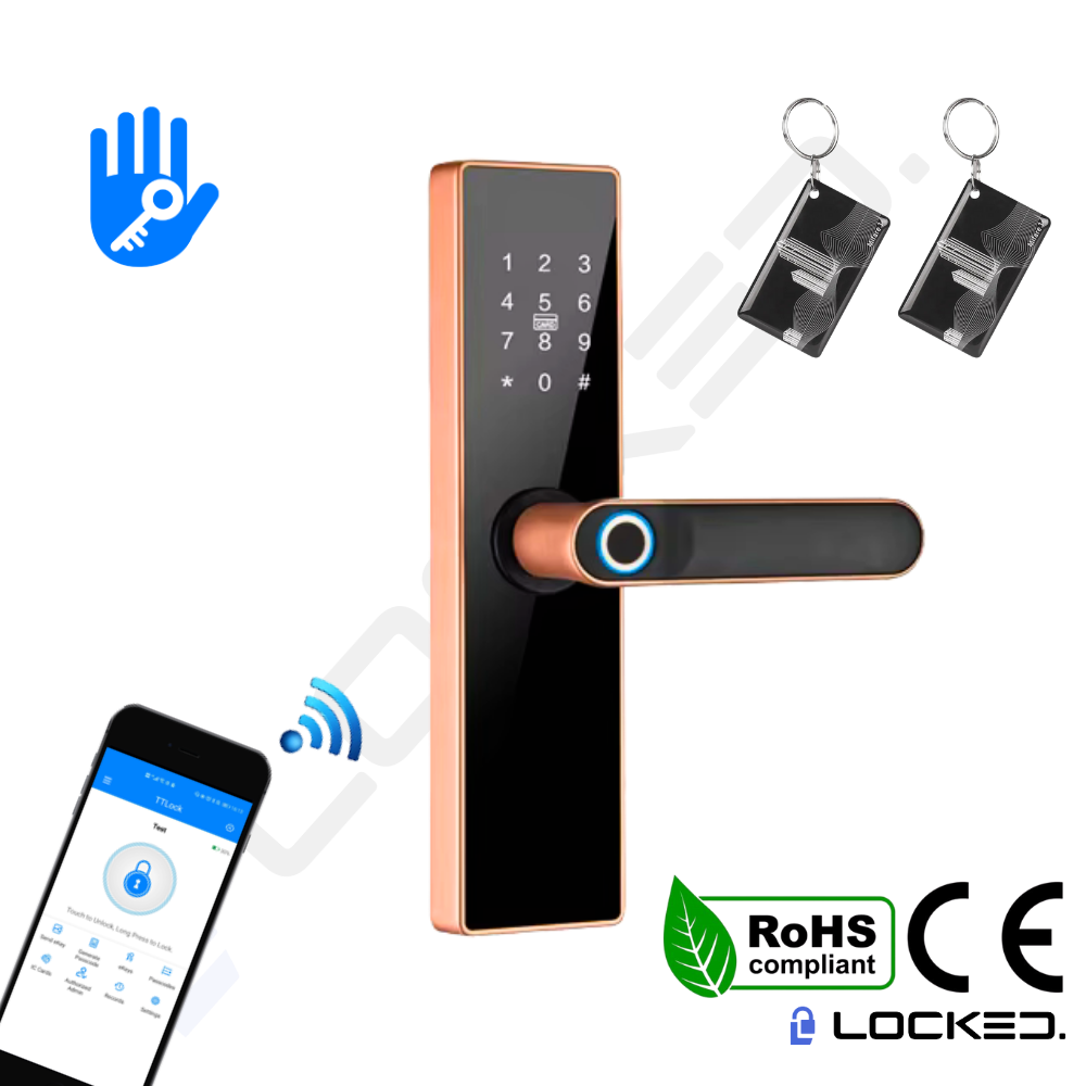 Yala Smart, Locked N01, Copper, Aluminiu, Access Amprenta, Cod, Card, Aplicatie, pentru usi MDF, Metalice