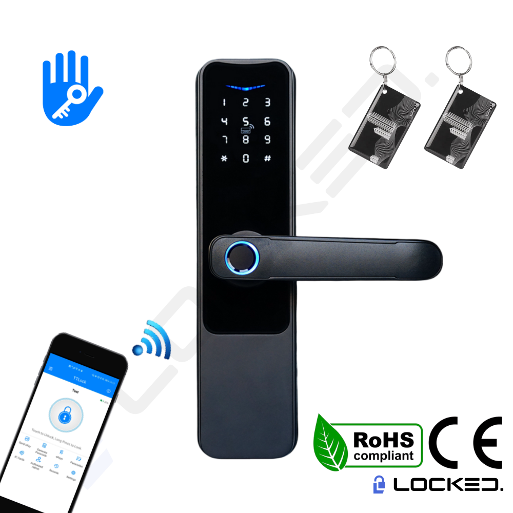 Yala Smart, Locked N02, Aluminiu, Access Amprenta, Cod, Card, Aplicatie, pentru usi MDF, Metalice