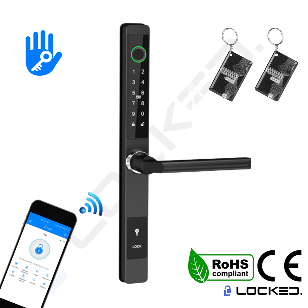 Yala Smart, Locked S01, UltraSlim, Black, Aluminiu, Access Amprenta, Cod, Card, Aplicatie, pentru usi PVC