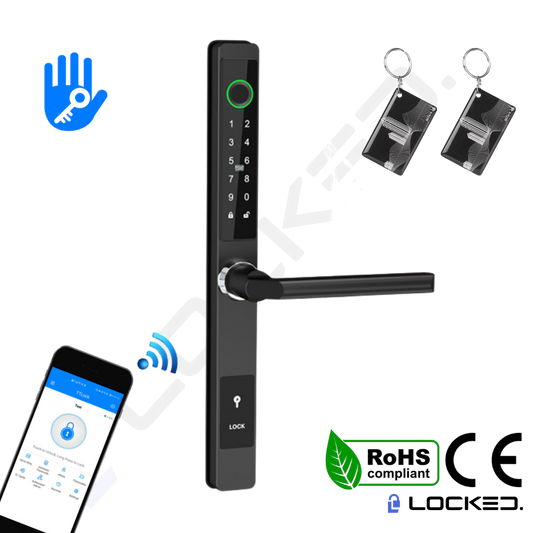 Yala Smart, Locked S01, UltraSlim, Black, Aluminiu, Access Amprenta, Cod, Card, Aplicatie, pentru usi PVC